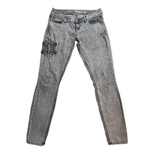 Express Jean Legging Jeans Womens 8 Gray Acid Wash Ultra Low Rise Studded Beaded